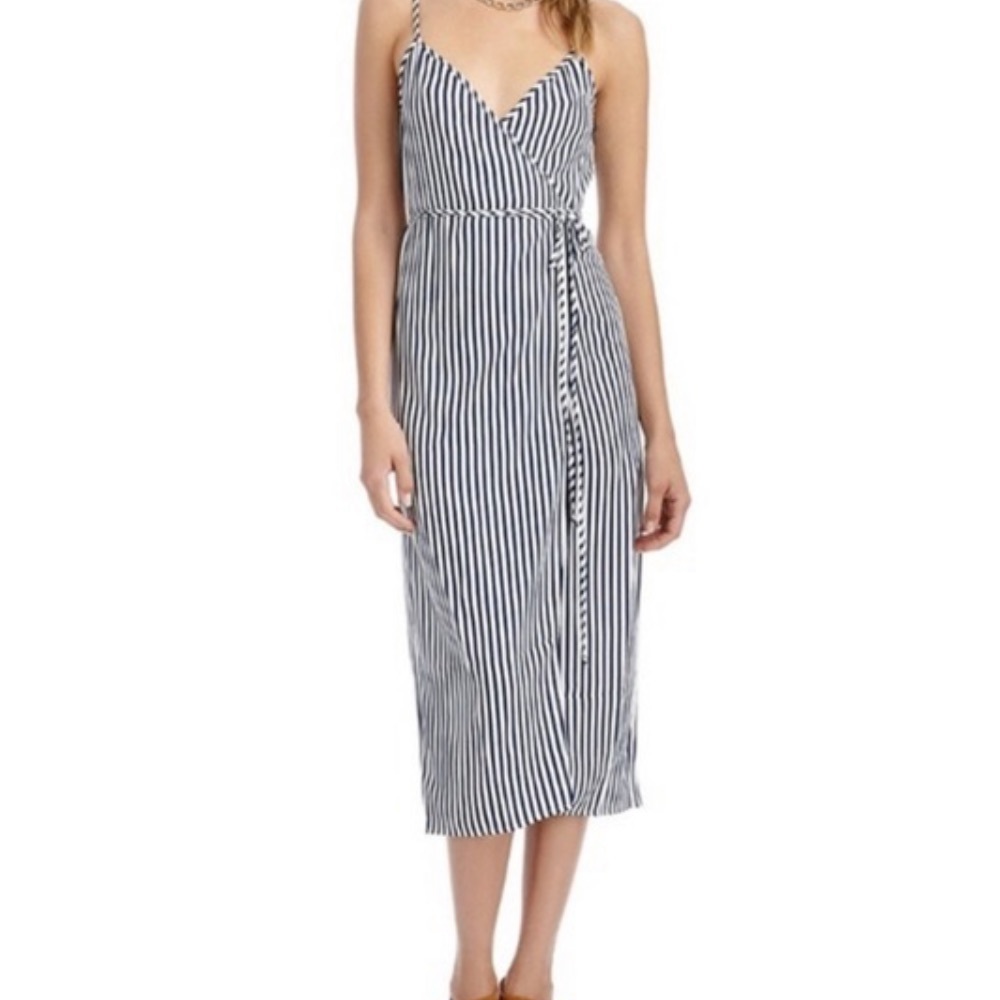 Wayf Navy & White Striped MIDI Wrap Dress - Size Medium